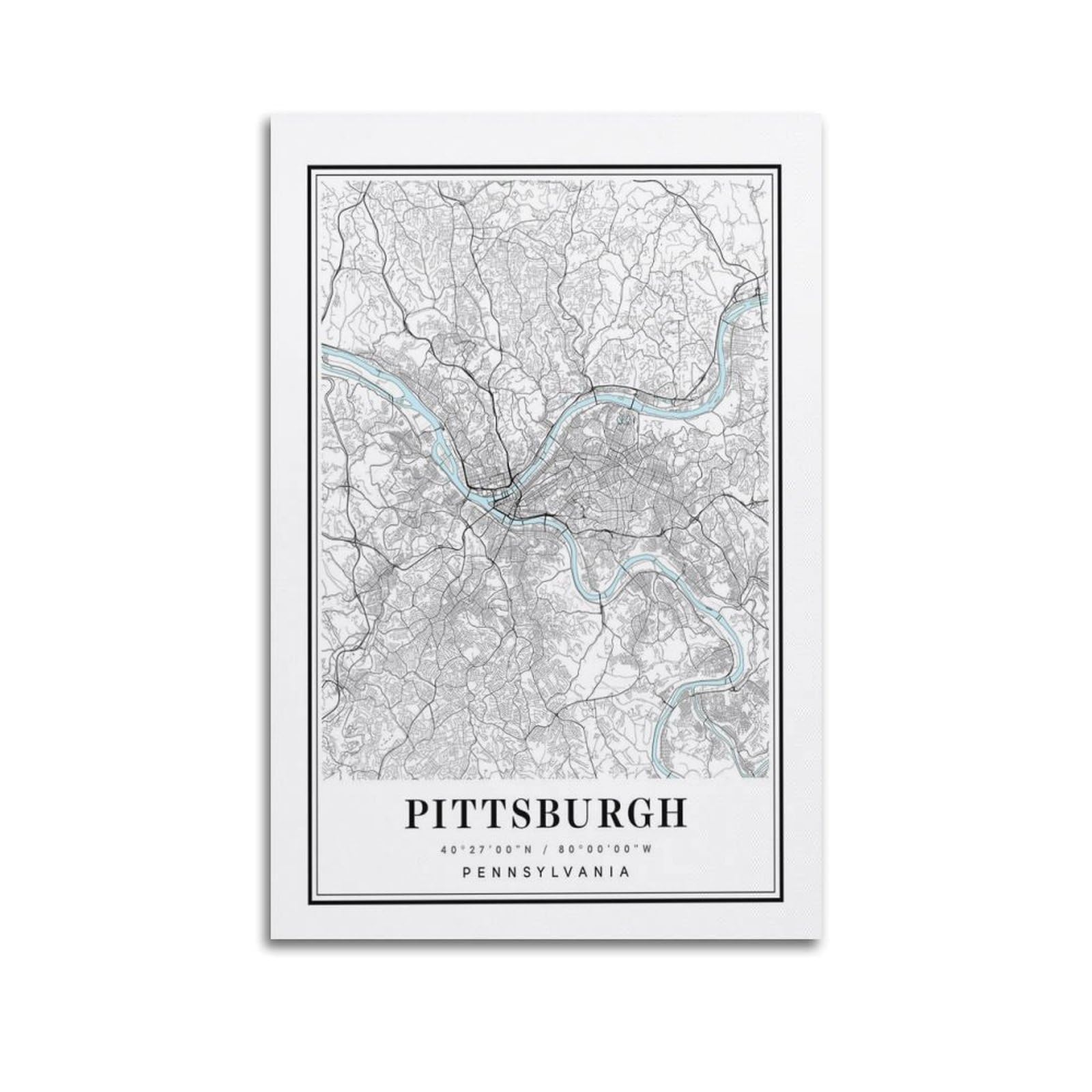 xiaoxiaoshen Pittsburgh Pennsylvania Map Canvas Poster Wall Art Prints Room Aesthetic Murals Bedroom And Living Decorations 24x36inch(60x90cm)