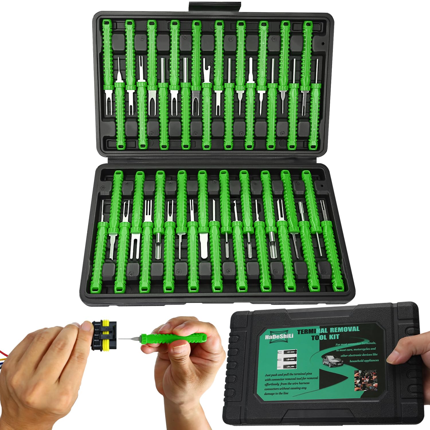 41 Pcs Terminal Pin Removal Tools with Blow-Molded Case - Electrical Pin Removal Tools Automotive Depinning Tool Kit for Automotive & Household Devices Most Connector, Green