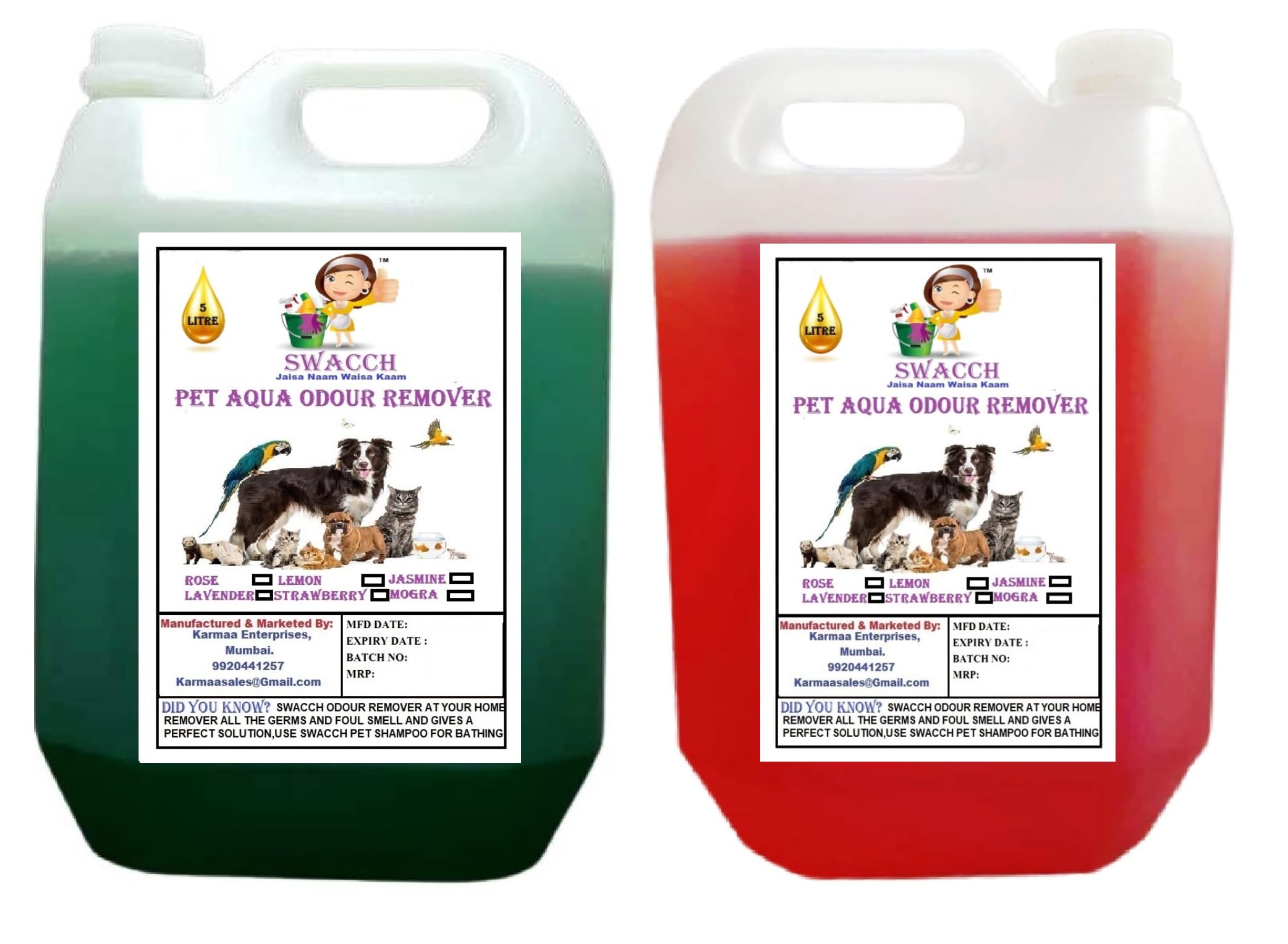 Swaach PET Aqua Odour Remover (5 Litre) (Pack of 2) Mogra & Strawberry