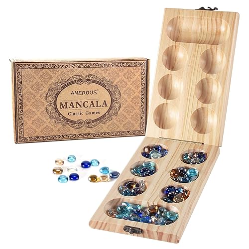 AMEROUS Wooden Mancala Board Game Set - Folding Board -
