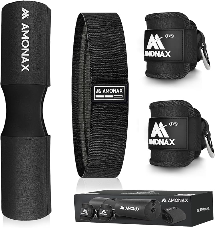 Amonax Súlyzórúd Védőpárna Szett - Extra Vastag Nyakvédő Párna Hip Thrust és Guggolás Gyakorlatokhoz - Fekete 3 az 1-ben Edzőtermi Kiegészít