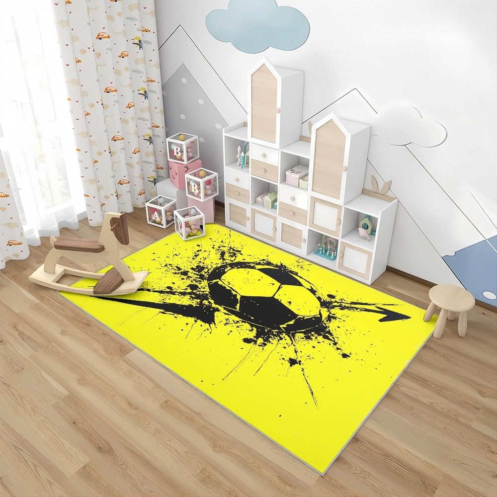 Flanelowe antypoślizgowe dywaniki do pokoju 80 x 150 cm żółty miękki nieblaknący dywan Graffiti piłka nożna ulica dywaniki do wnętrz do salonu, sypialni, jadalni