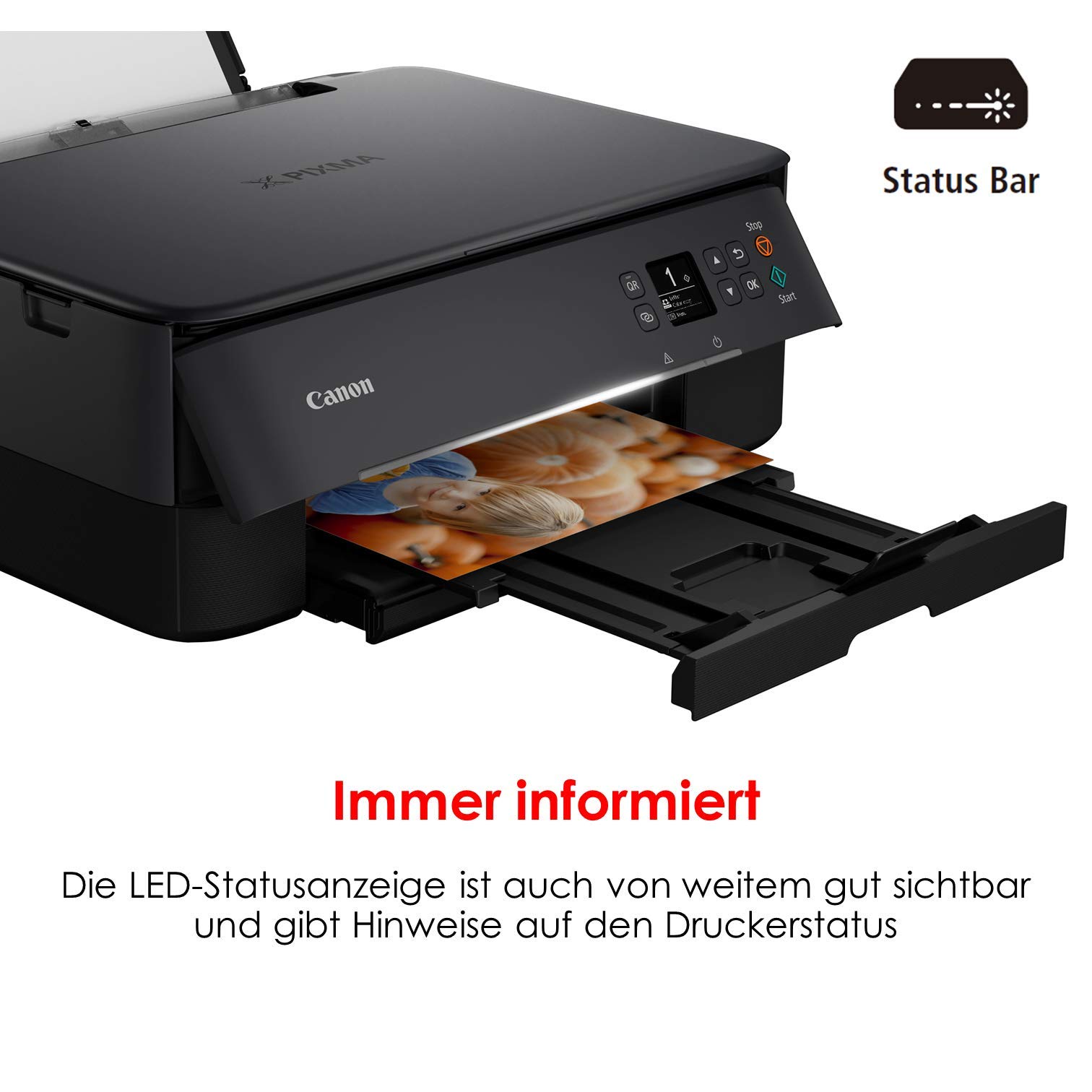 Canon PIXMA TS5350 - Stampante multifunzione a getto d'inchiostro a colori (stampa, scansione, copia, display Oled da 3,7 cm, WLAN, Print App, 4800 x 1200 Dpi), colore: Nero