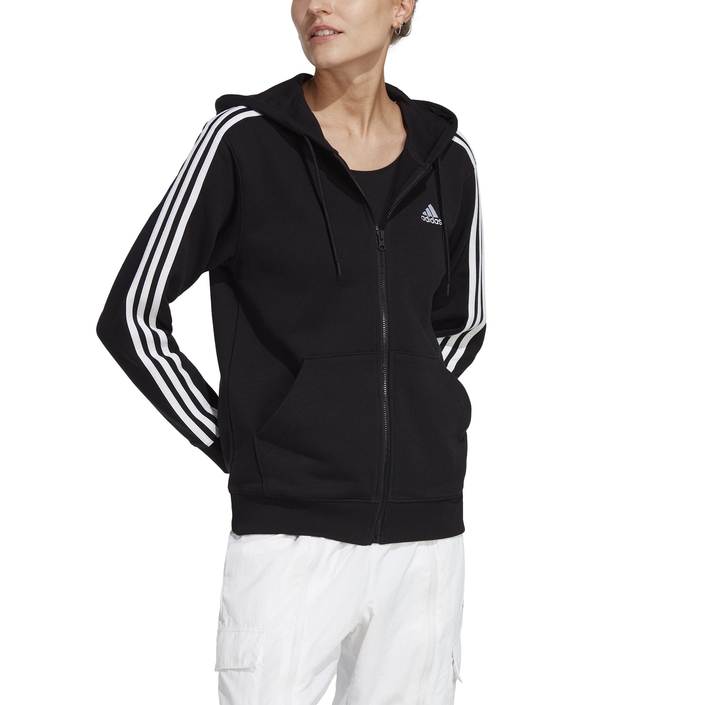 Adidas Essentials 3-Stripes French Terry Regular Full-Zip Hoodie Top con Cappuccio Donna