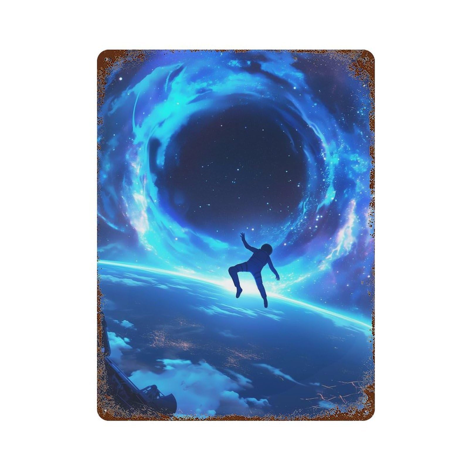 Black Hole Astronaut Vintage Metal Tin Sign 15.7"x11.8", Ideal for Basement, Hobby Room And Garage Decor