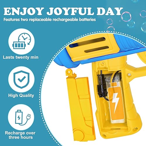 Miniatura 5 de Rotokas Pistola de burbujas para niños, máquina grande de 64 agujeros con luz colorida, dos baterías recargables, seis burbujas de agua, azul