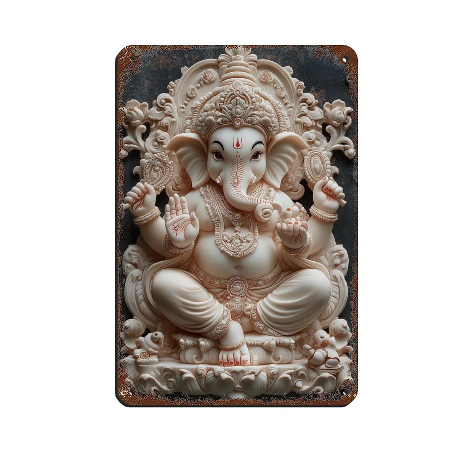 Ganesh-Hindu Art (3) Retro Poster Metal Tin Sign Chic Art Retro Iron Painting Bar People Cave Cafe Family Garage Poster Wall Decoration 8x12inch(20x30cm)