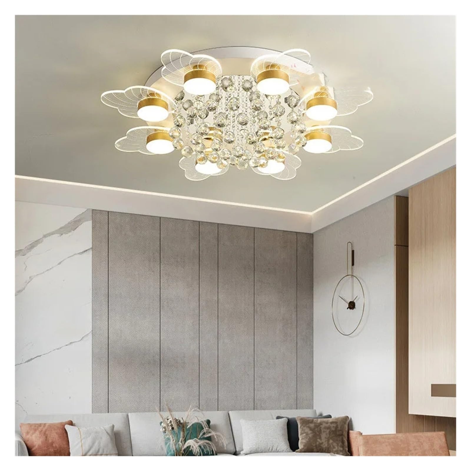 HYJAUSXB Modern LED Crystal Ceiling Light Fixture for Living Room Dining Bedroom Balcony Dimmable Chandelier with Low Floor White Island Lighting