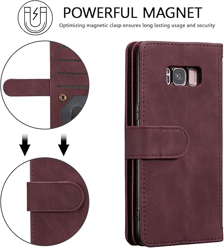 Miniatura 6 de EYZUTAK Funda de teléfono tipo cartera para Samsung Galaxy S8, retro mate 9 ranuras para tarjetas, funda de bolsillo con cremallera, cierre