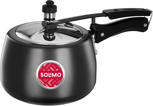 Amazon Brand - Solimo Hard Anodised Pressure Cooker With Stainless Steel Lid, 3 Liter|Induction and Gas Stove Compatible