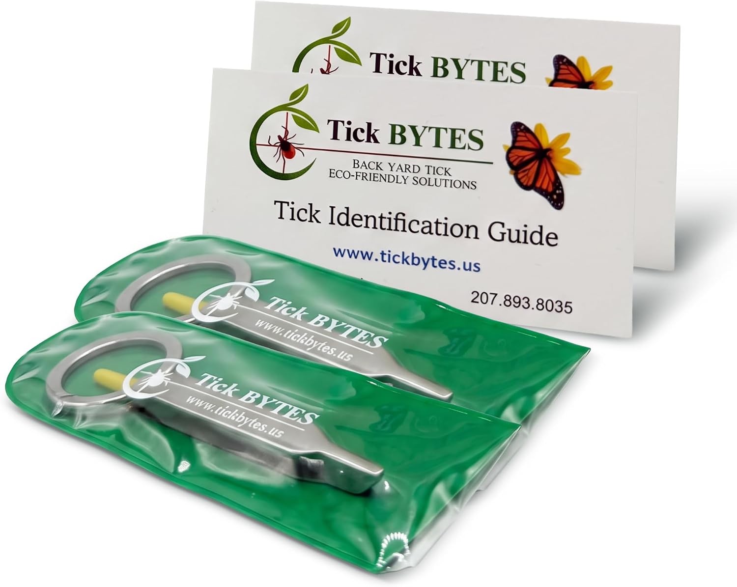 TickBYTES Tick Removal Kit, Stainless Steel Fine Point Tweezers with Magnifier and Tick ID Card, Safe Tick Remover Tool, Portable Outdoor Essential for People and Pets, 2 Pack