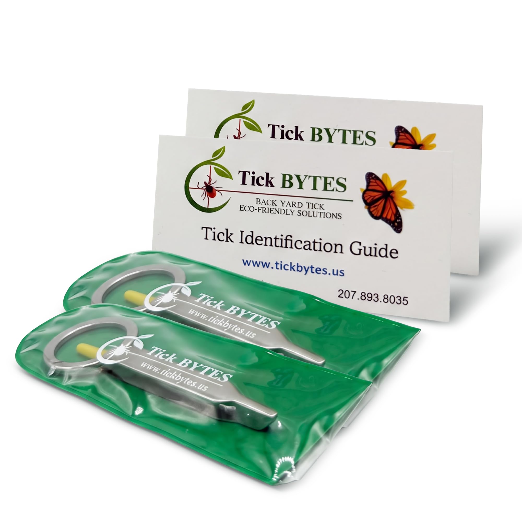 TickBYTES Tick Removal Kit, Stainless Steel Fine Point Tweezers with Magnifier and Tick ID Card, Safe Tick Remover Tool, Portable Outdoor Essential for People and Pets, 2 Pack