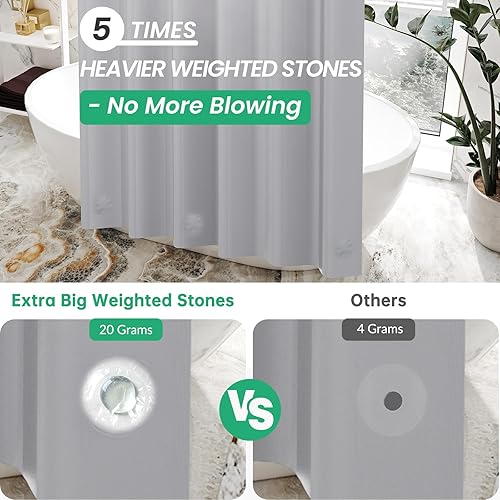 Miniatura 2 de AmazerBath - Cortina de ducha de plástico, 72 x 72 pulgadas, cortina de ducha gris de PEVA, impermeable, pesada, gruesa, con 3 piedras grandes