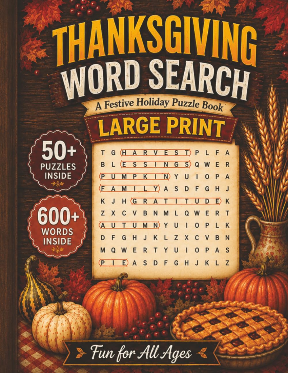 Thanksgiving Word Search Puzzle Book: Thanksgiving Activity Book For All Ages Large Print 8.5x11