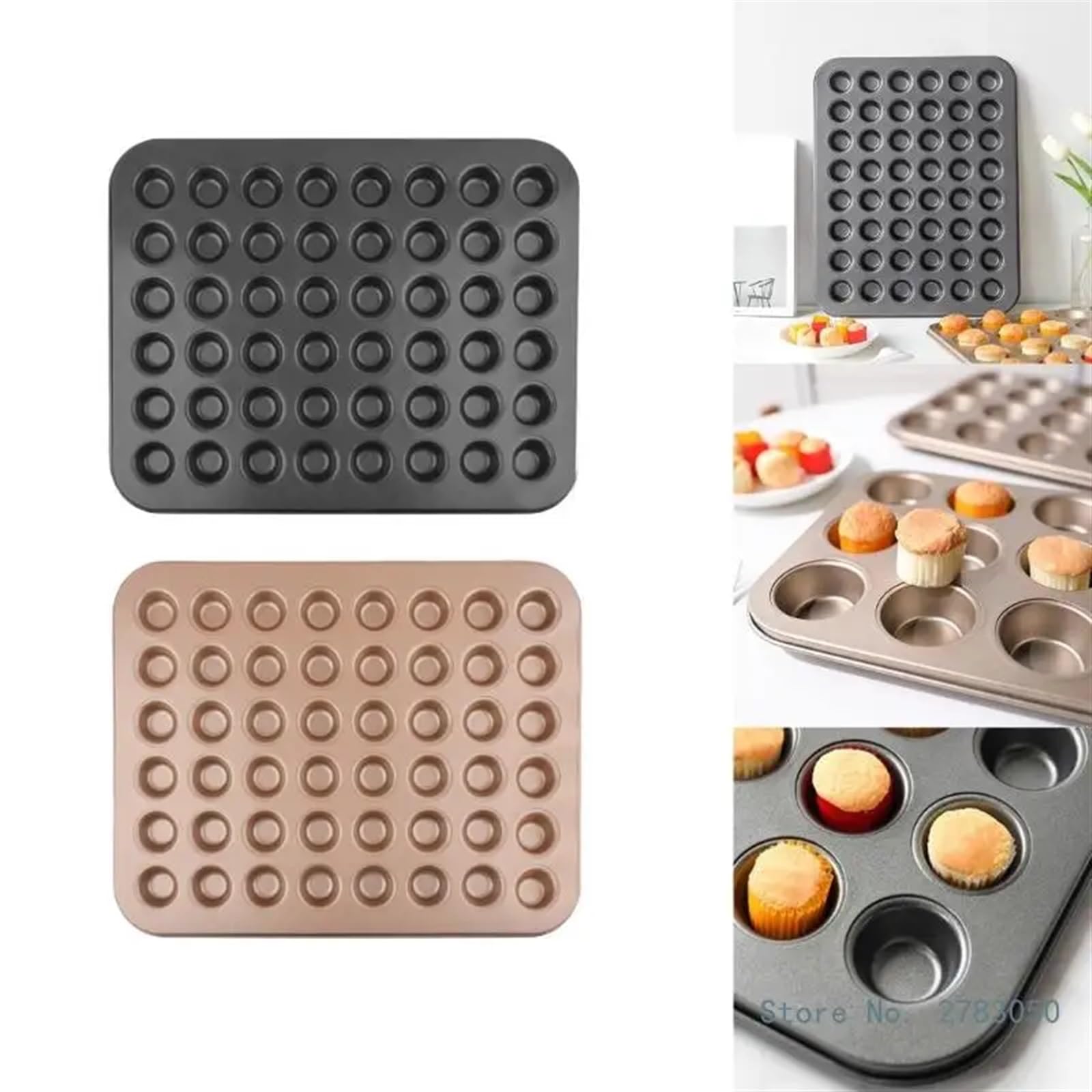 Bandeja de Horno Mini Bandeja Antiadherente de 48 cavidades for Magdalenas, moldes for Magdalenas, Bandeja for Hornear, moldes for Magdalenas de Acero al Carbono for Hornear Cupcakes(A)