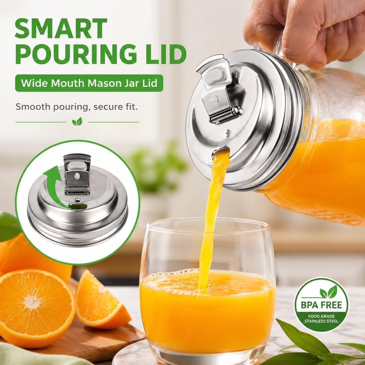 2Pcs Stainless Steel Mason Jar Drinking Lids, Metal Shaker Lids for Wide Mouth 16/24/32/64oz Jars, Coffee Sip Lid with Leak-Proof Flip Seal, Reusable Drink Covers