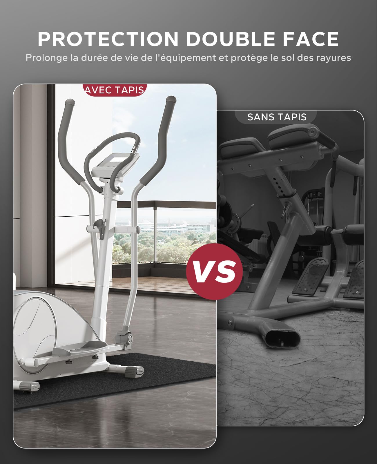 HAPBEAR Tapis de Protection -152x76/183x92/213x92x0.6cm, Antidérapant pour Appareils de Fitness, Tapis de Course, Vélos Stationnaires, Elliptiques, Bancs de Musculation, Appareils de Gymnastique