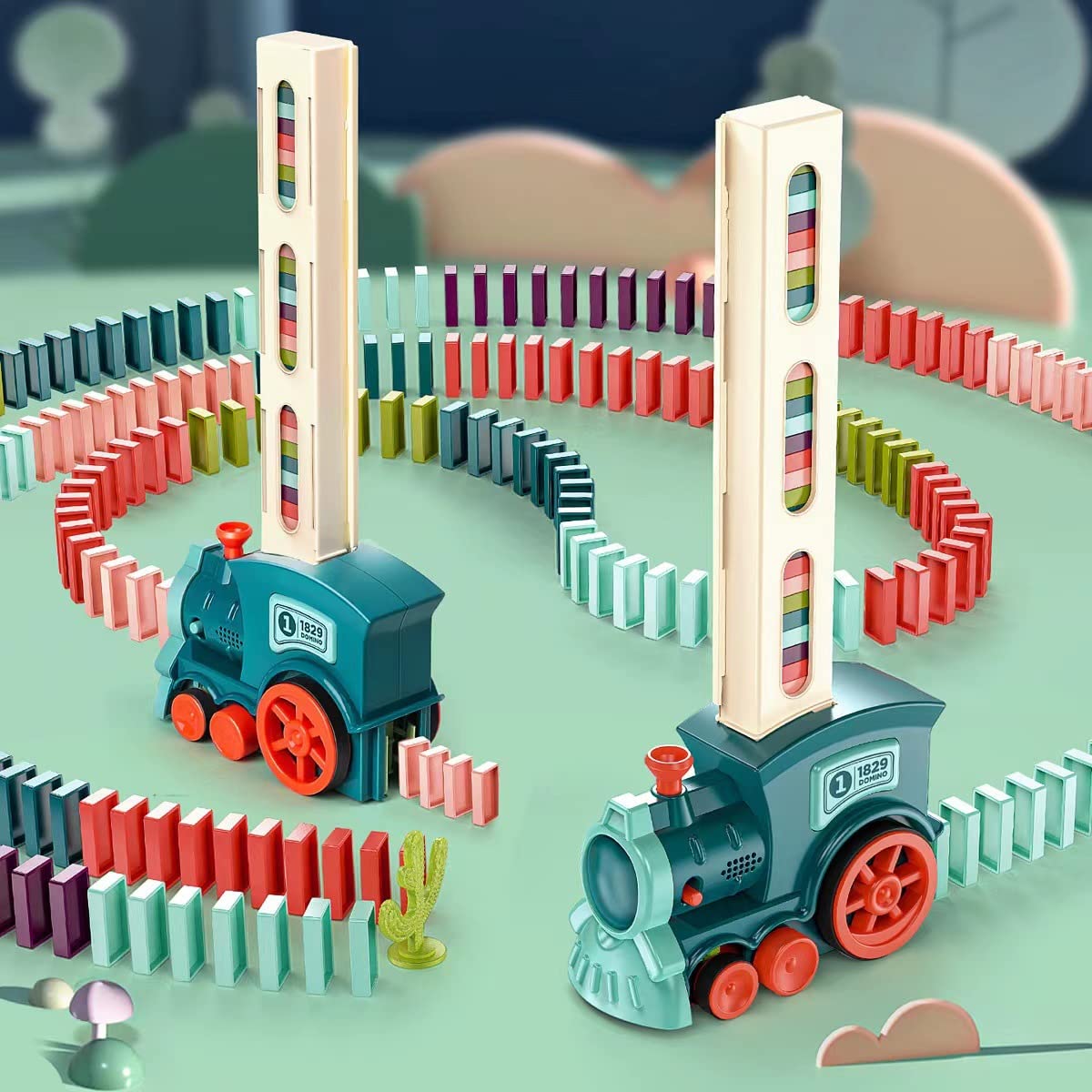 OBEST Tren eléctrico Domino 200PCS, Juego automático de distribución de Rally, Juguete Educativo para la Primera Infancia Adecuado para niños Mayores de 3 años Frente Transparente