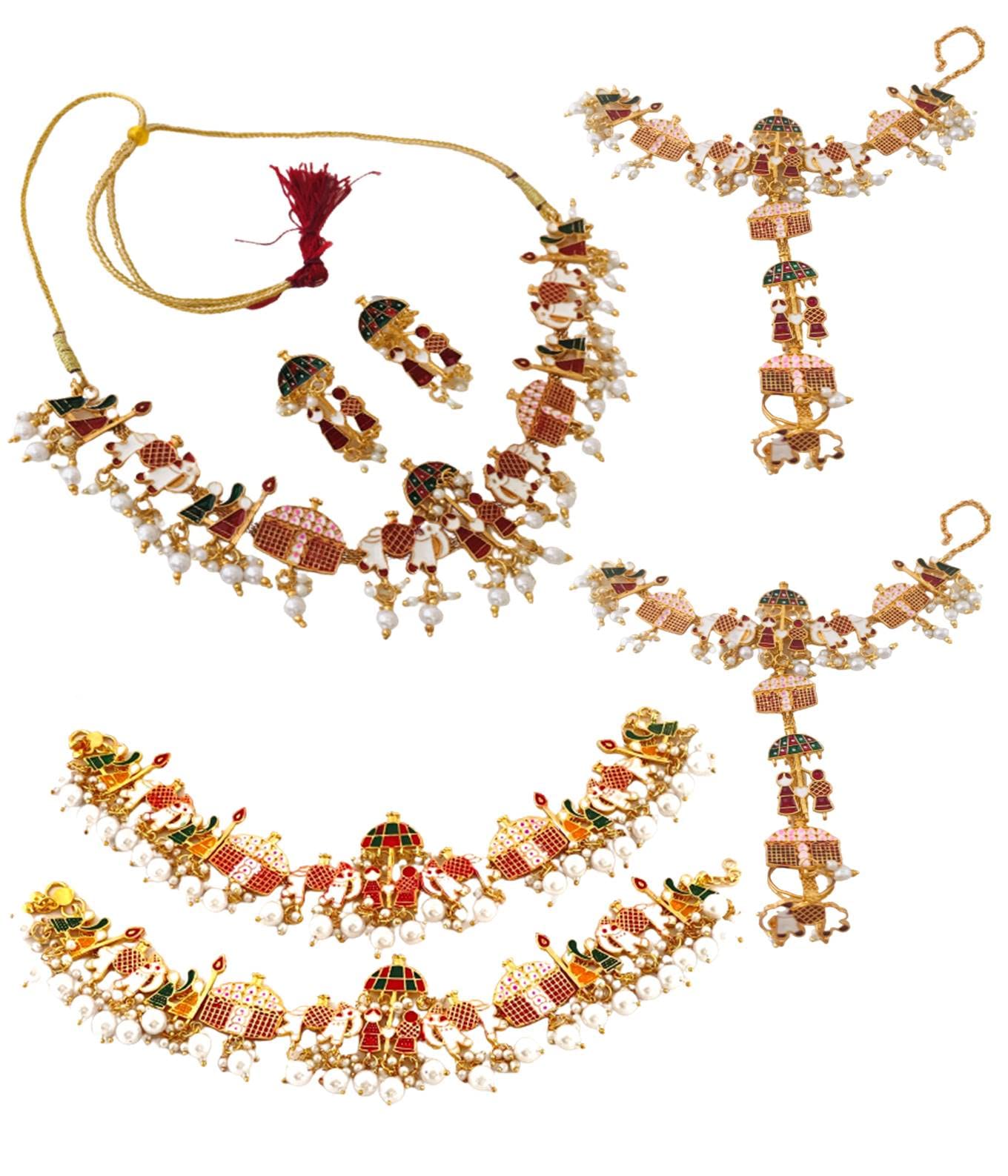 THE OPAL FACTORY TOF Traditional Gold Plated Combo Doli Barat Payal Anklet Hath panja/hand thong (1 pair) and Necklace set with earrings For womens And girls (B09Z8CG5DM) Amazon Price History, Amazon Price Tracker