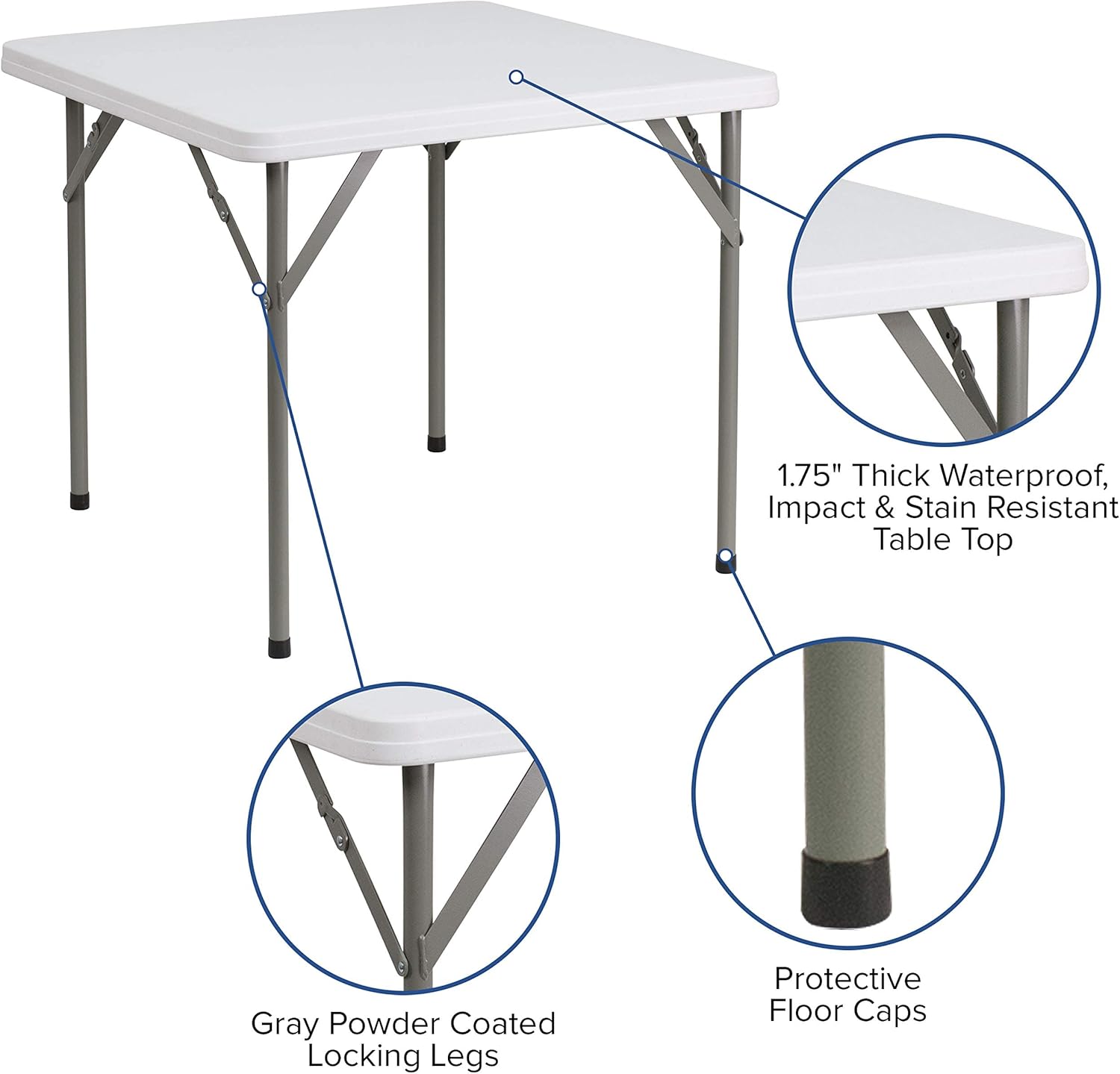 Flash Furniture Elon 2.85-Foot Square Granite White Plastic Folding Table : Patio, Lawn & Garden