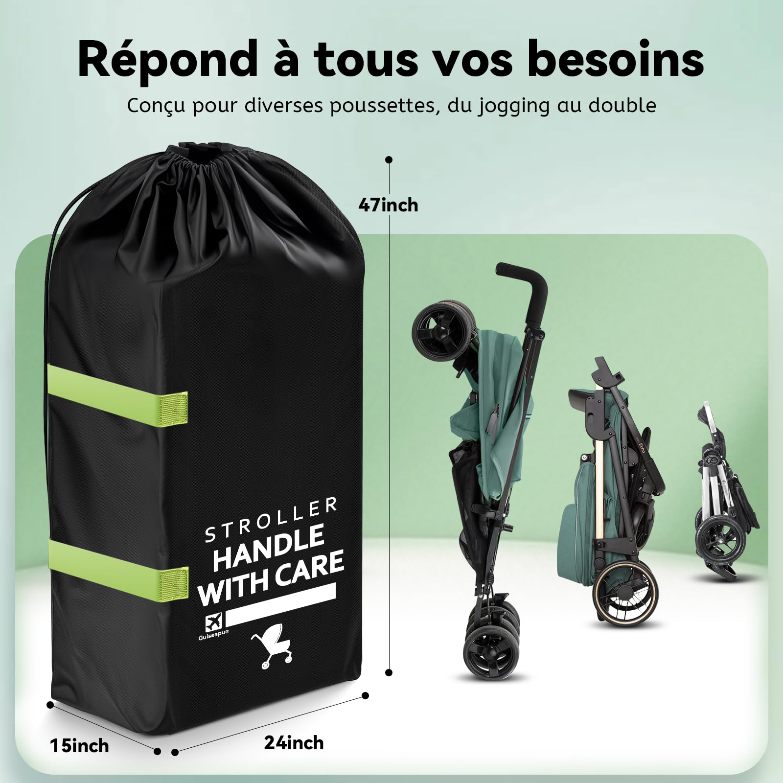 Sac de Voyage pour Poussette Avion, Grand Housse Protection Poussette Vol, Noir