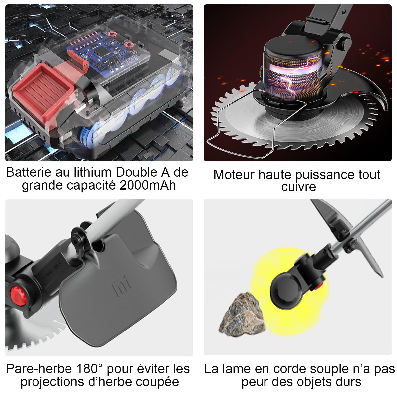 Débroussailleuse Électrique sans Fil 21V, Coupe Bordure sans Fil avec 2 Batteries 2000mAh, 6 Lames Métal & 10 Lames Plastique pour Jardin, Pelouse et Désherbage (Édition Performance)