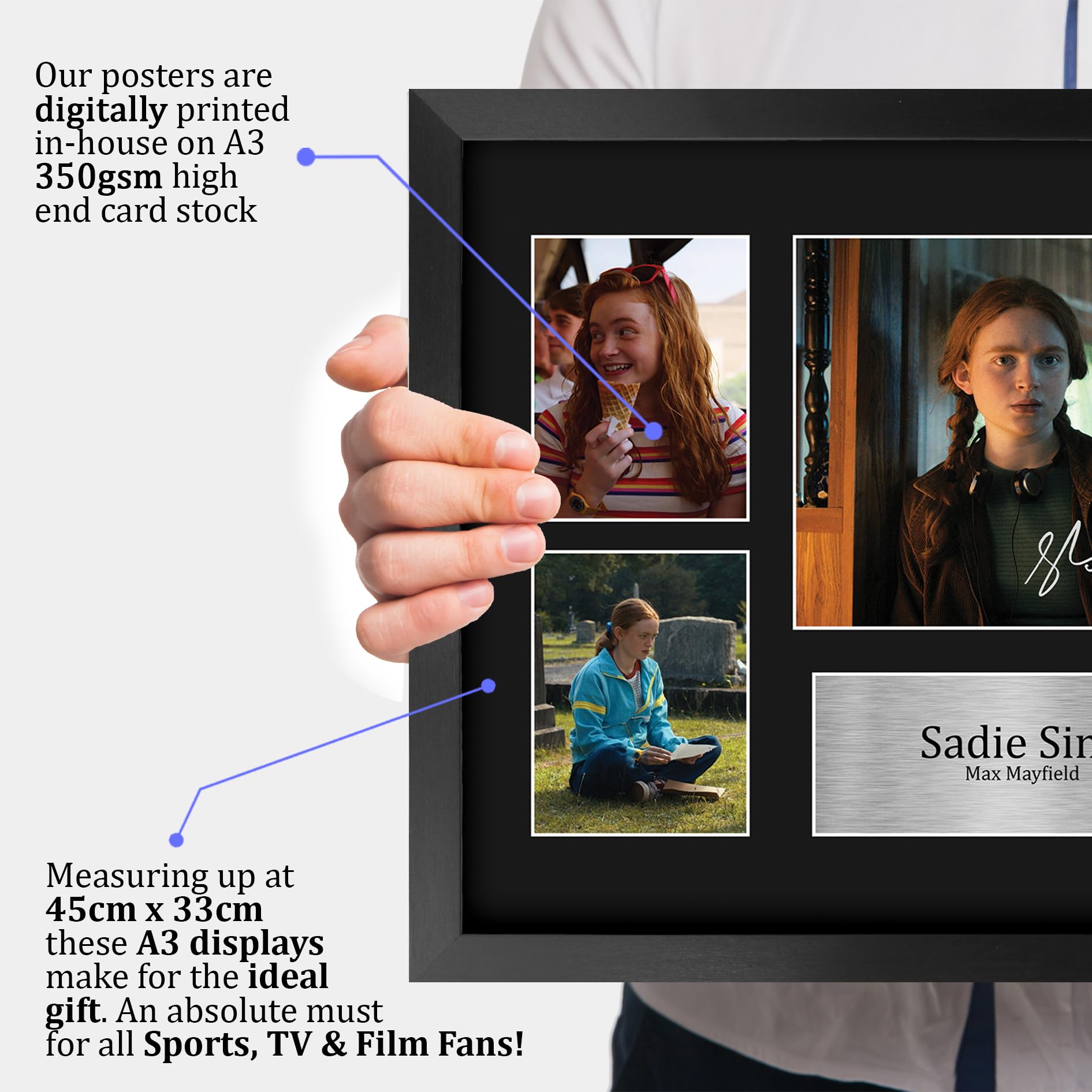 HWC Trading Sadie Sink - Gesigneerde Foto Stranger Things Max Mayfield A3 Ingelijst