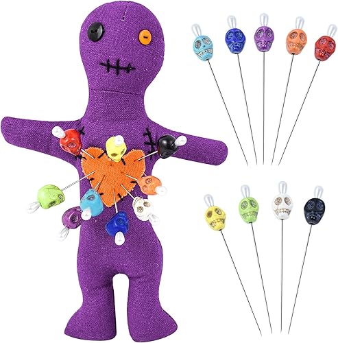 Kit de 10 muñecas de vudú, muñecas de vudú reales con 9 pines de calavera, espeluznante, fantasma, hechizos de venganza, muñeca vudú, muñeca de