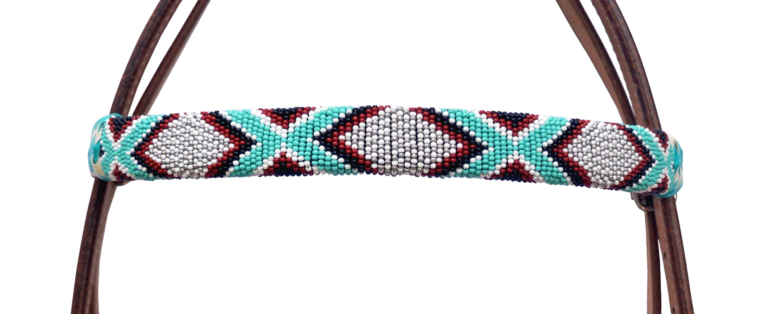 WeavingCraft Western Hand Braided Pure Leather Headstall -Rawhide Knotting Stitched with Multi Color Beads Headstall(L Brown)