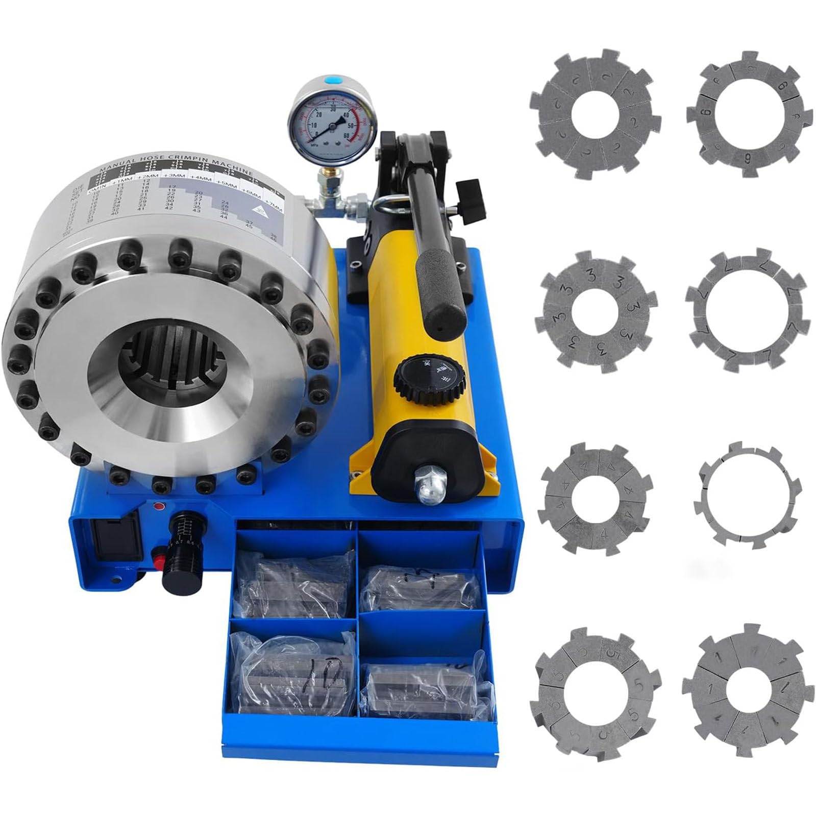 Pinza crimpatrice per tubi idraulici, utensile per crimpatura per tubi idraulici portatile, pinza crimpatrice per tubi idraulici ad alta pressione, intervallo di crimpatura 6-25 mm, con 7 set di mat