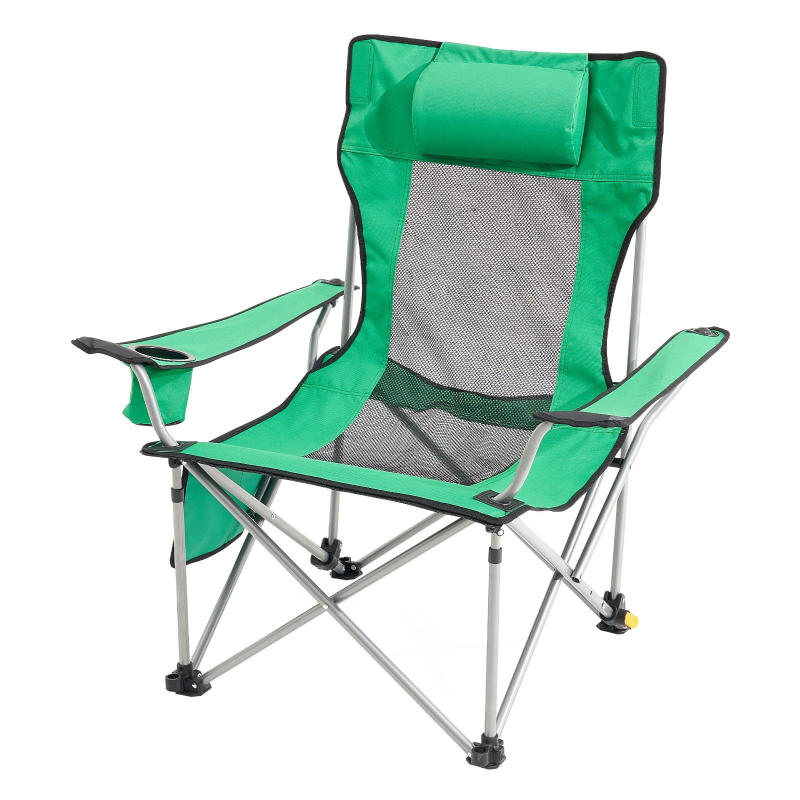 VEVOR Silla de Camping Reclinable Portátil 1530 x 830 x 730 mm Carga de 149,69 kg, Silla de Camping Plegable con Reposapiés, Portavasos, Bolsillo Lateral y Reposacabezas para Camping, Pesca, Verde