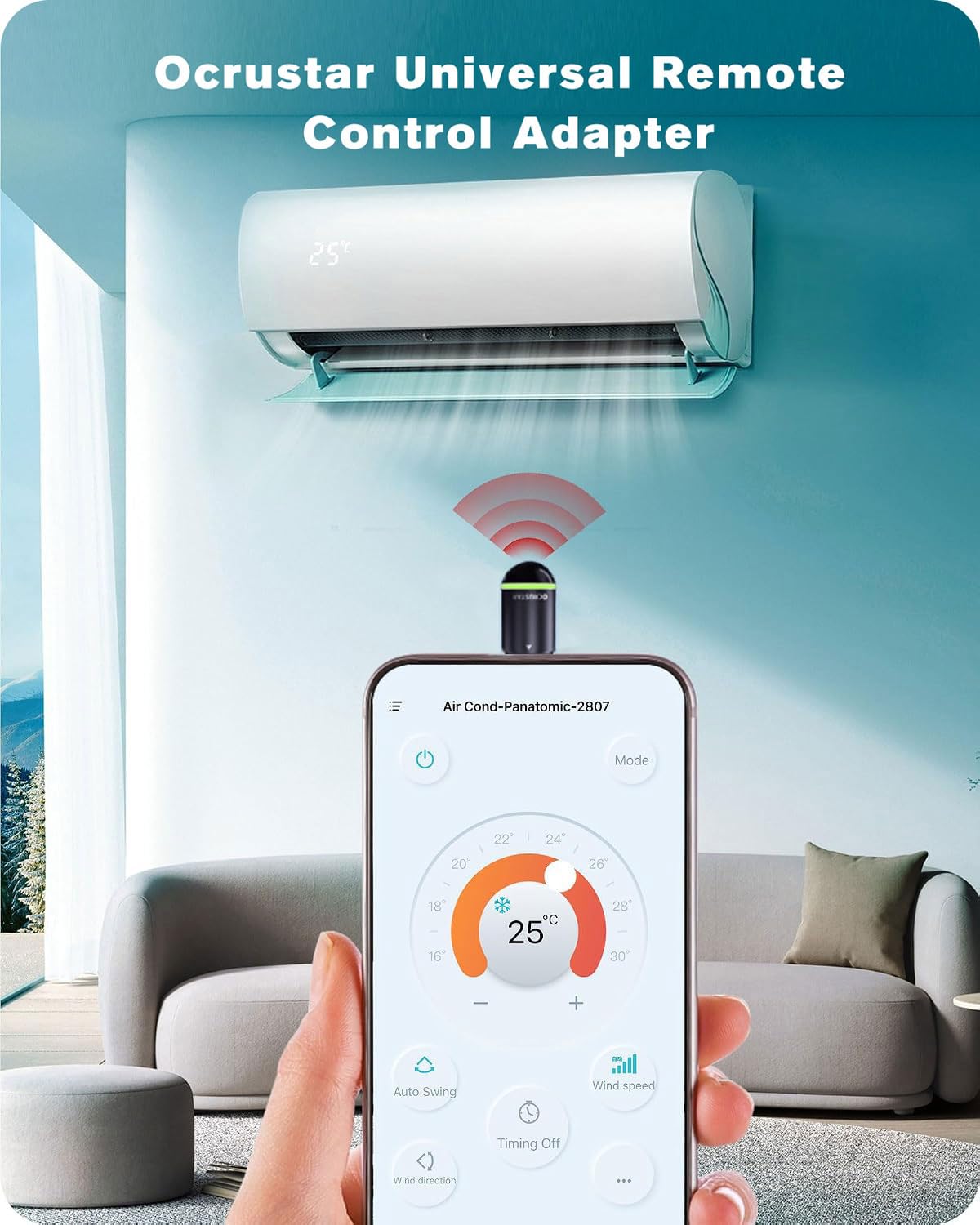 Ocustar adapter pilota zdalnego sterowania na podczerwień do telefonu, certyfikat MFi, Smart IR Blaster do TV/AC/DVD/STB, kompatybilny z Samsung, Sony, Panasonic, Sharp, LG i innymi, działa z systemem
