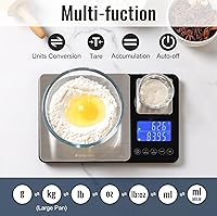 Vista 3 de KitchenTour - Báscula digital de cocina de doble plataforma con función de peso total, 17.64 oz/0.00 oz y 33.1 lbs/0.04 oz, precisa para cocinar