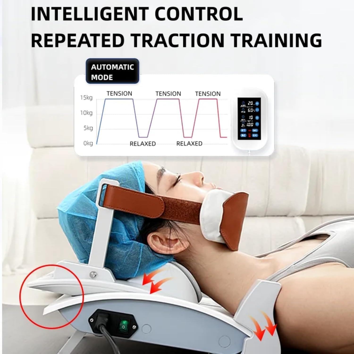 Electric Cervical Neck Traction Device, 4-Point Support with Remote Control, Effective Neck Pain Relief & Muscle Tension Relief, Adjustable Cervical Spine Therapy