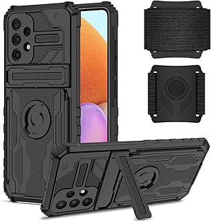 for Samsung Galaxy A32 4G Heavy Duty Shockproof Satnd Case,Sports Armband Case for Samsung Galaxy A32 4G,with 360Â° Rotatable & Detachable Wristband,Black