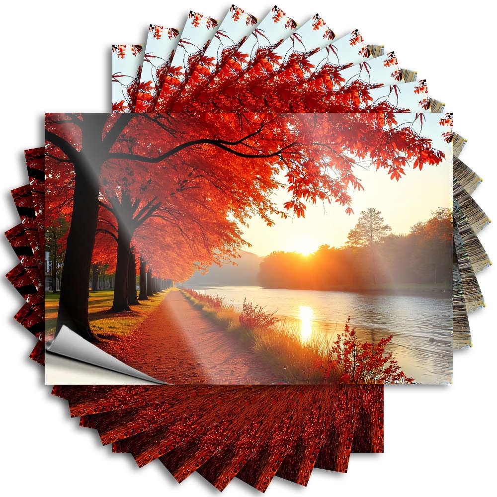 Quote Western Vinyl Decals, Accessories Waterproof Laptop Stickers for Water Bottle | Autumn Leaves Line A Serene Lakeside Path. Perfect for Teens Laptop Decor(8X12CM)