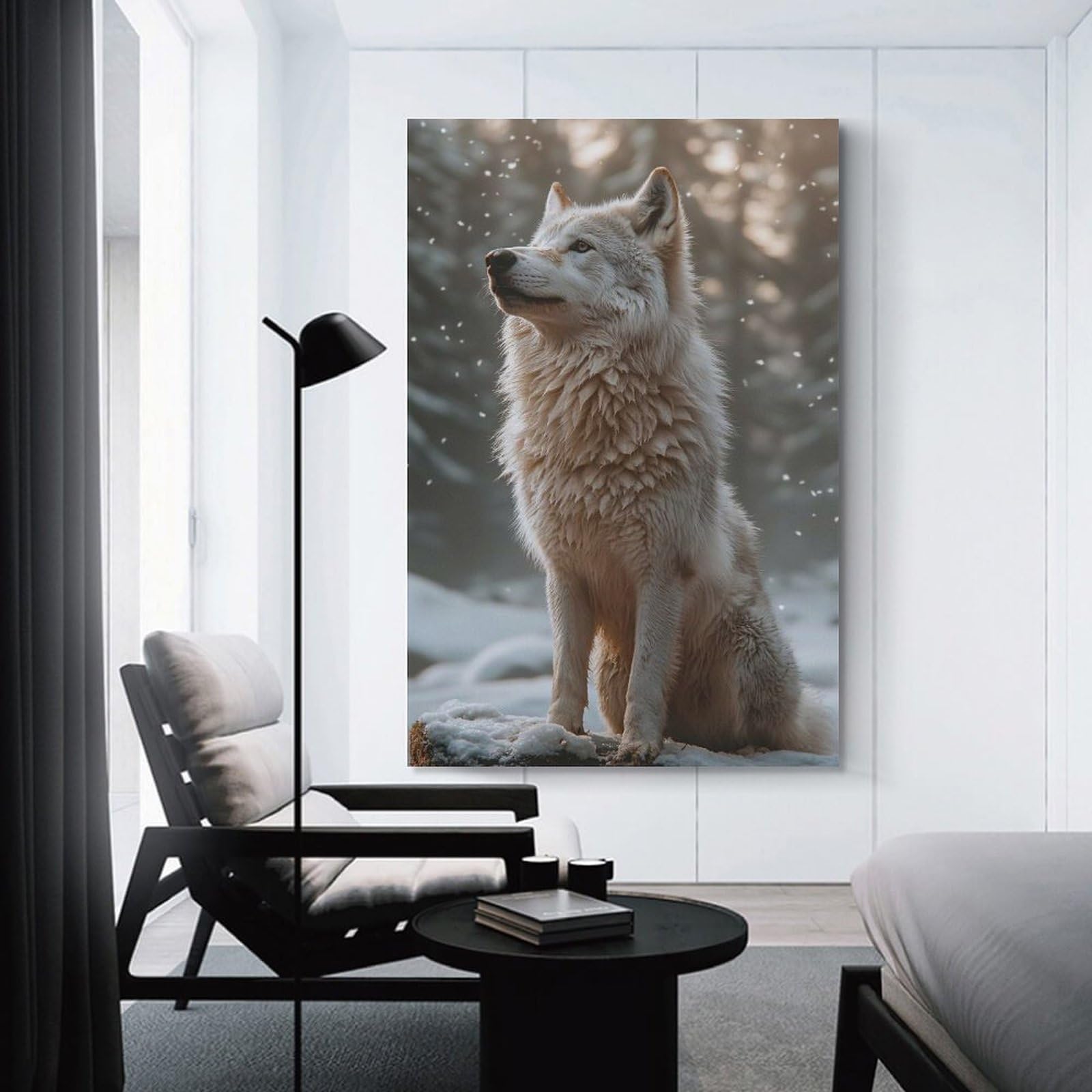 Junmoney Unframe-Style-9-1 White Wolf In Winter Forest Room Decor Wall Art 08X12inch(20X30cm), For Bedroom Decor, Cosy Corners Or Studios, A Warm Accent For Relaxed Interiors