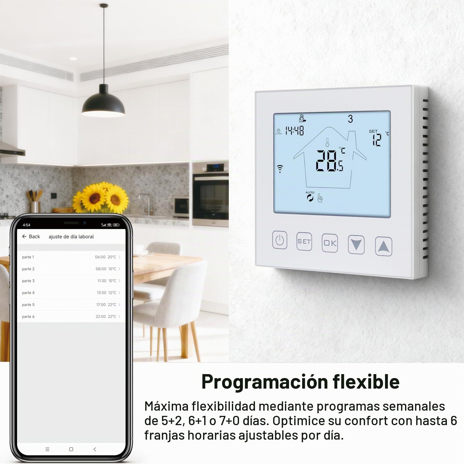 KETOTEK WiFi Termostato Calefaccion Suelo Radiante Electrico 16A con Sonda Compatible con Alexa, Inteligente Cronotermostato Termostato Ambiente Programable 220V Tuya/Smart Life App Control Blanco