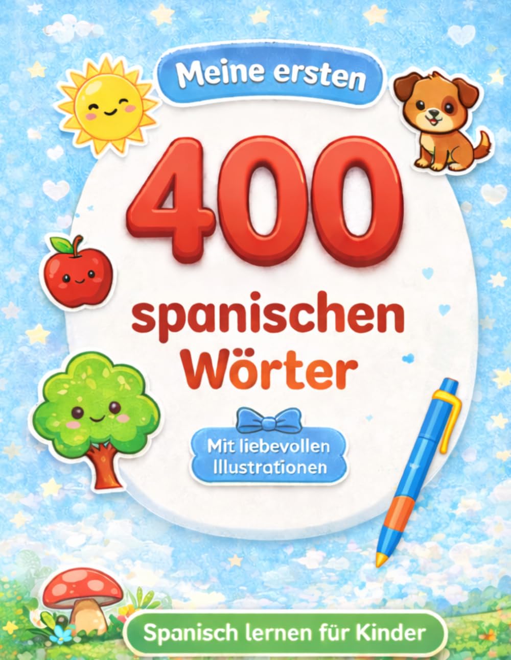 Meine ersten 400 spanischen Wörter für Kinder – Zweisprachiges Spanisch-Deutsch Bildwörterbuch mit lustigen Aktivitäten, 25 Alltagsthemen, niedlichen ... Großes 8,5 x 11 Lernbuch für Kinder