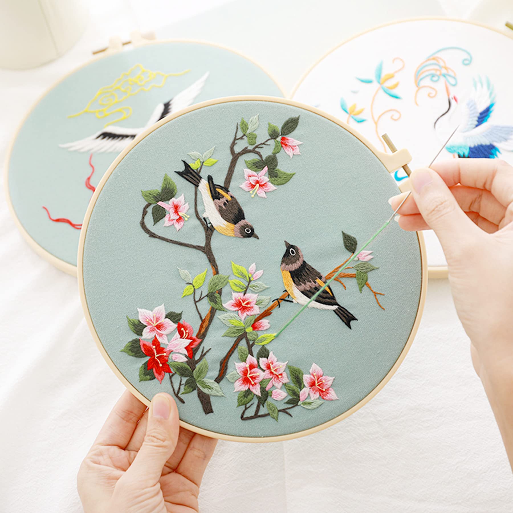 ABEUTY Kreuzstich-Set Für Erwachsene – Vögel & Blumen Motiv – Inkl. Stoff, Garn, Nadel – Gestempelt Oder Blanko
