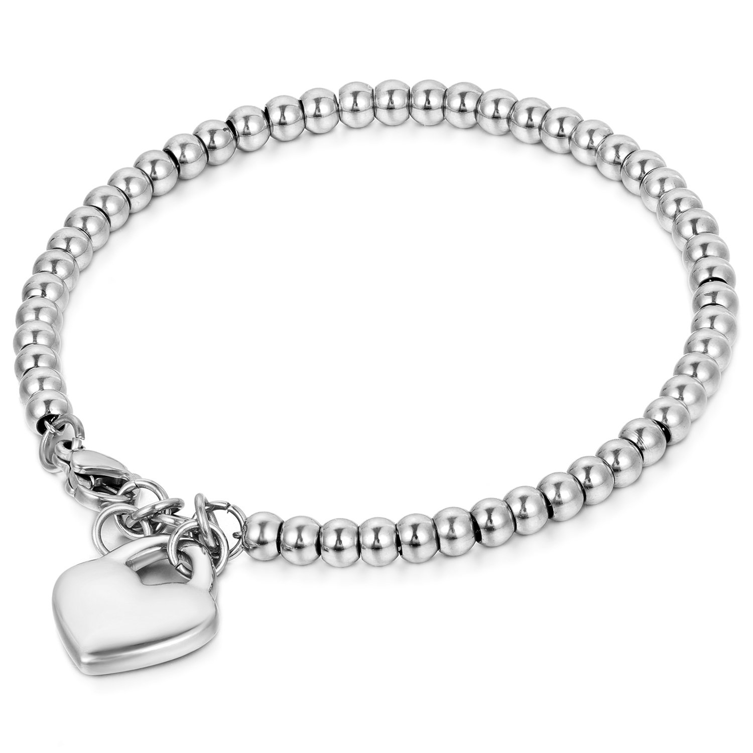 OIDEA Damen Armband Kugelkette Herz: Armkette aus Edelstahl