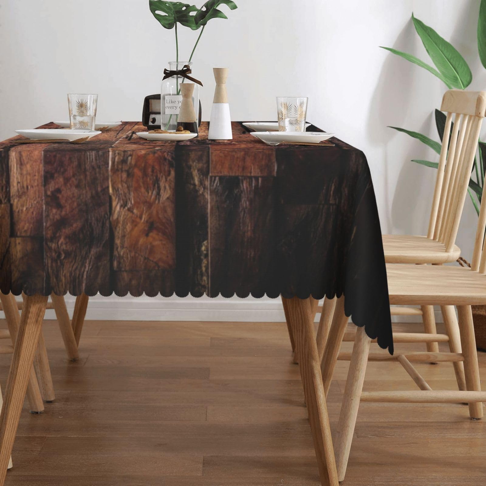 Gernaice Tovaglia Rettangolare Ricamata Con Nappe – Lino Antimacchia 91x140 Cm – Marrone Rustico - 2