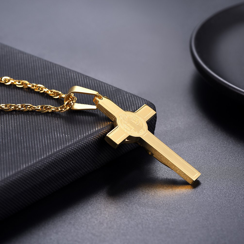 PROSTEEL Collana Pendente Crocifissa Cindolo Croce Gesù Catena Regolabile 55 60 cm in Acciaio Inossidabile Placcato Oro Nero