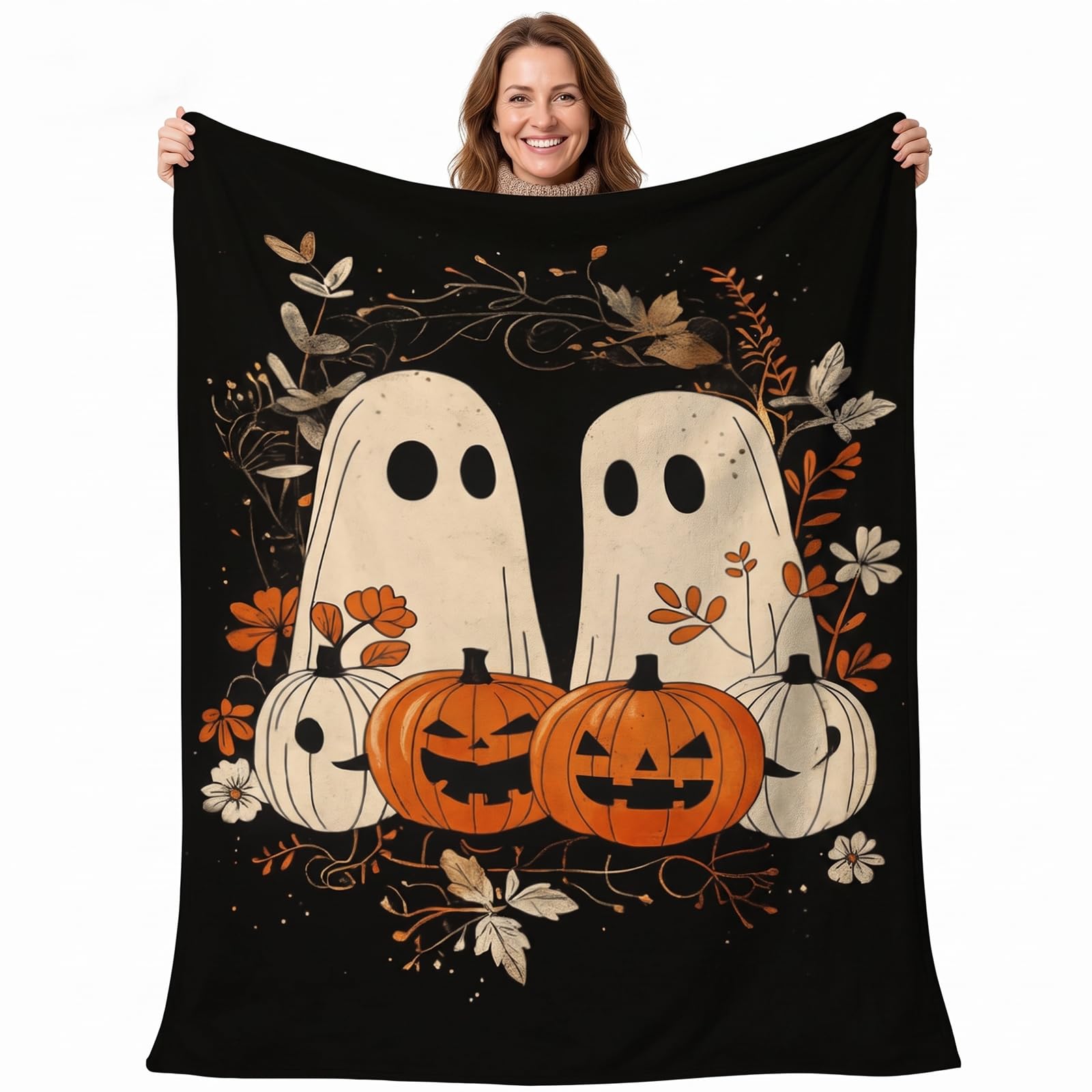 APPCRFM Halloween Throw Blanket 150x100cm - Reversible Soft Cozy Lantern Pumpkin Design - Spooky Horror Decor For Bed Sofa - Funny Scary Ambiance Gift (Orange3)