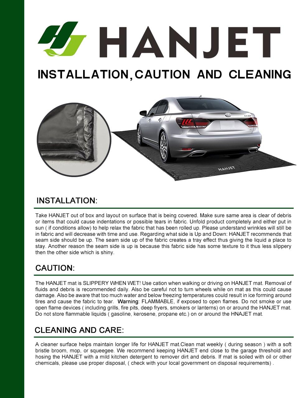 Hanjet Oil Mat for Garage Floor, Car Parking Mat Containment for Snow, Mud, Rain - 8' 6" x 20', Black : Automotive