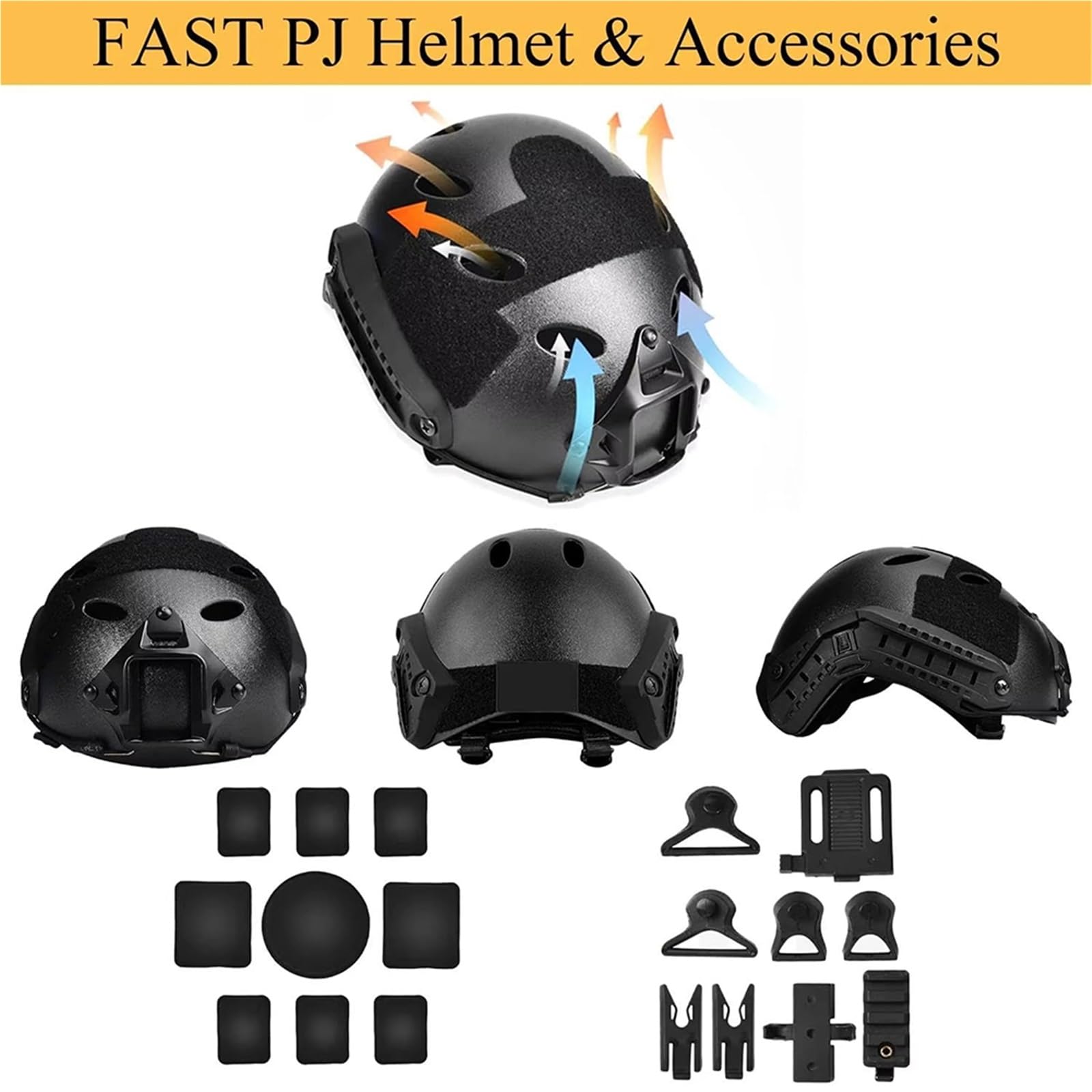 Ensemble Housse Camouflage pour Casque D'airsoft Tactique - Casque PJ Fast avec Oreillette, Pochette Contrepoids Lampe Signalisation pour Équipement Cosplay CS Hunting