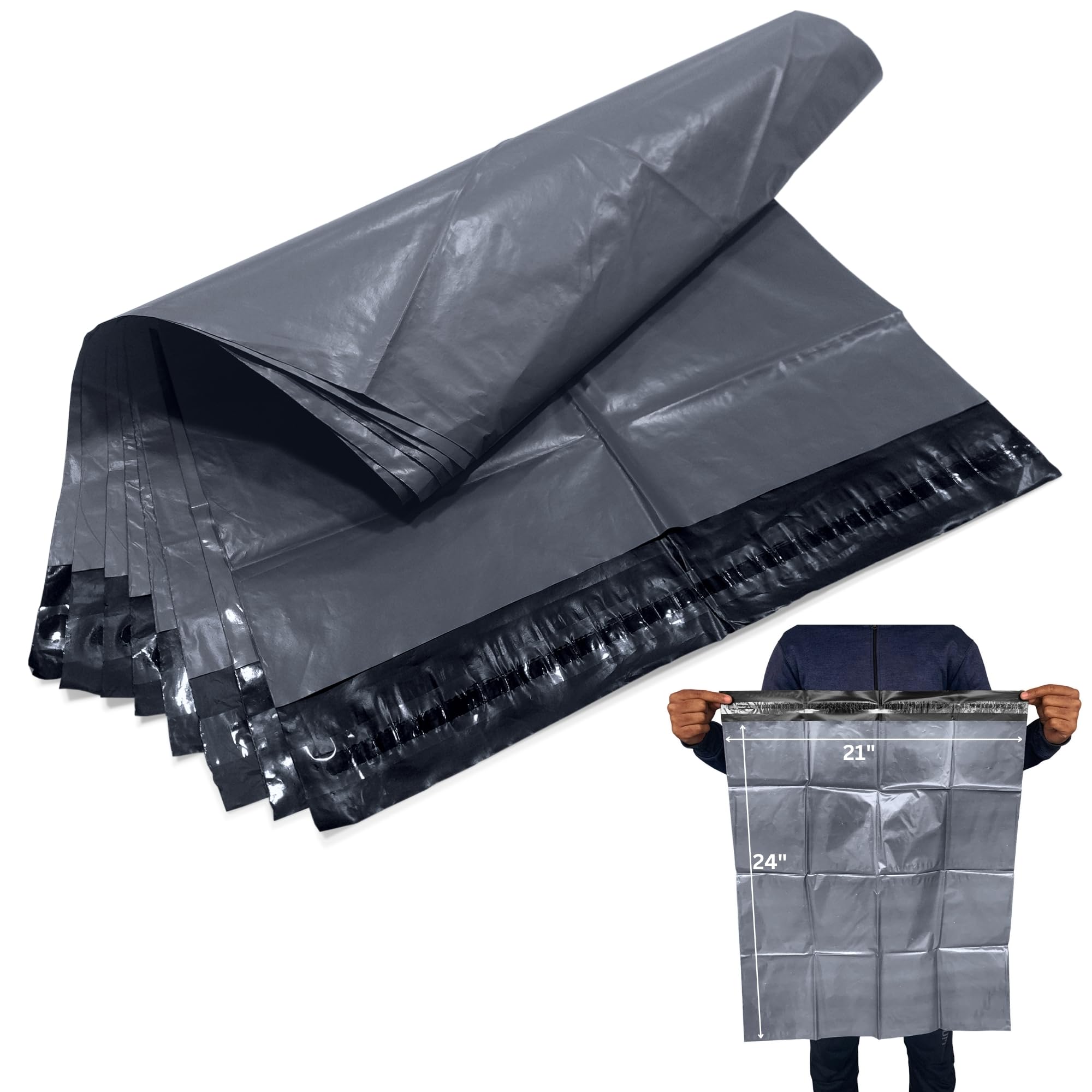 JeeJaan® 20 Pcs Grey Mailing Bags 21x24 in Grey Packing Bags 533 x 610 mm Large Poly Plastic Postage Mailers - Envelope Courier Shipping Mailers Waterproof and Tear-Proof Postal Courier Bags — image 1