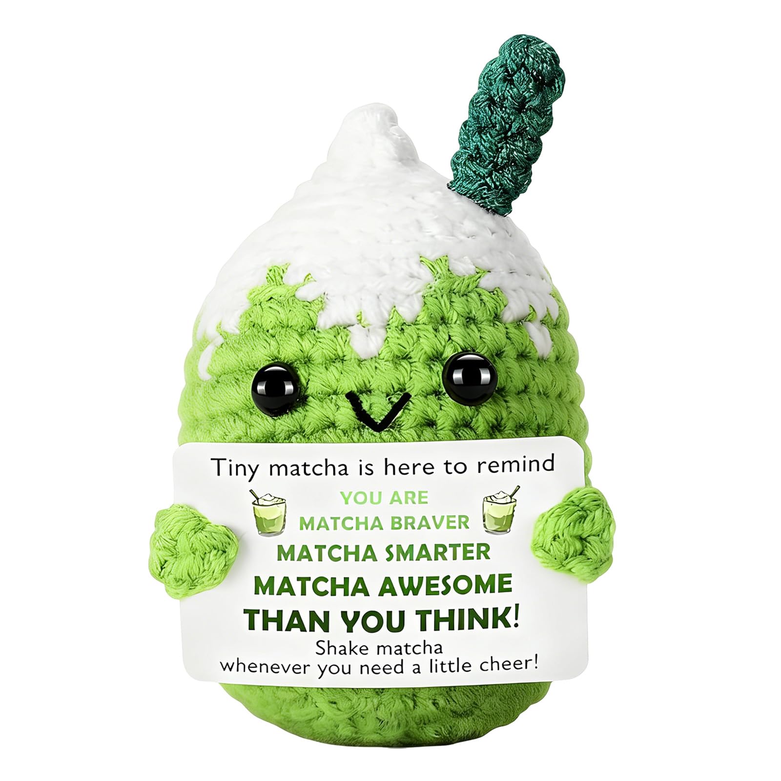Rndqw Matcha Gift, Emotional Support Crochet, Handmade Positive Crochet Animals with Card, Thank You Teacher Present Energy Positive Gifts for Women Men Home Office Desk Decoration