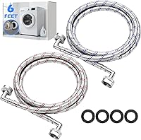 Otoolling 2-Pack 6ft Stainless Steel Washer Hoses with Double 90° Elbows - Leak-Proof Hot & Cold for Tight Spaces, 3/4" FHT