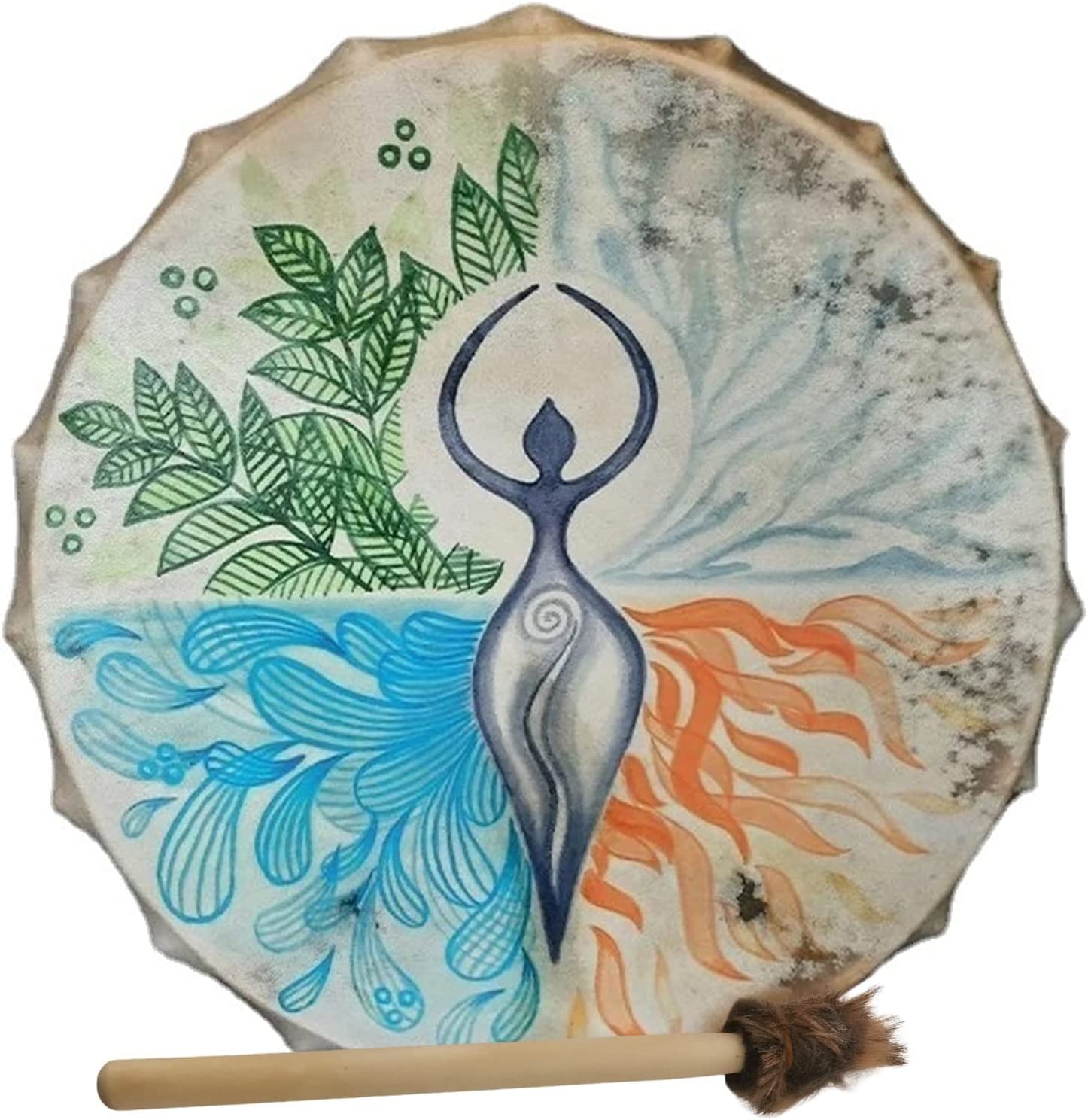 LIOONS Tambour de chaman Fait à la Main Tambour à Main Rond de 9,8 Pouces pour la réflexion et la méditation Tambour éthéré et Tambour Adulte